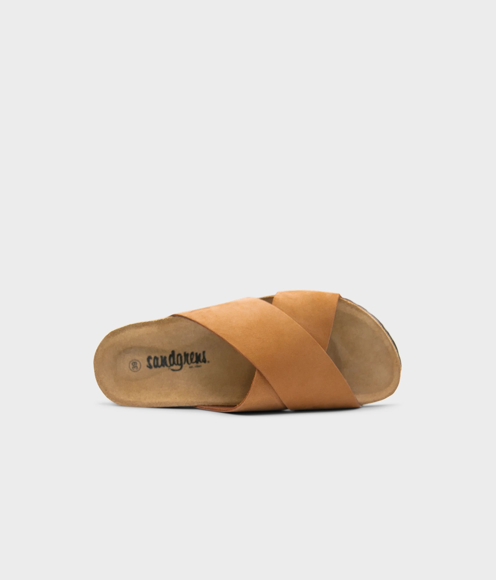 criss cross cork sandal in light terracotta oiled full-grain nubuck leather with a brown EVA outersole and suede footbed