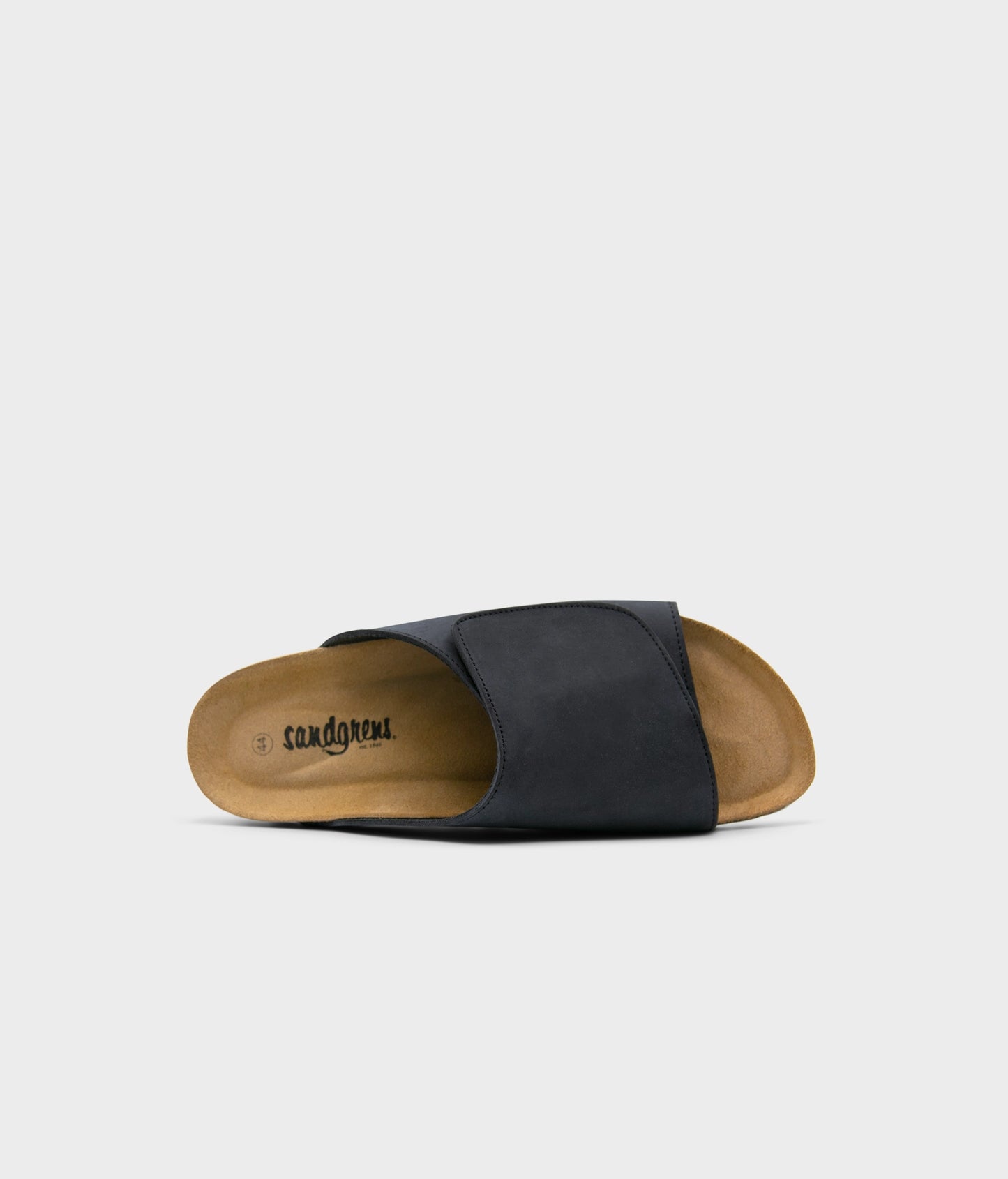 Vigo velcro cork sandals in black nubuck leather, suede footbed and black EVA outersole