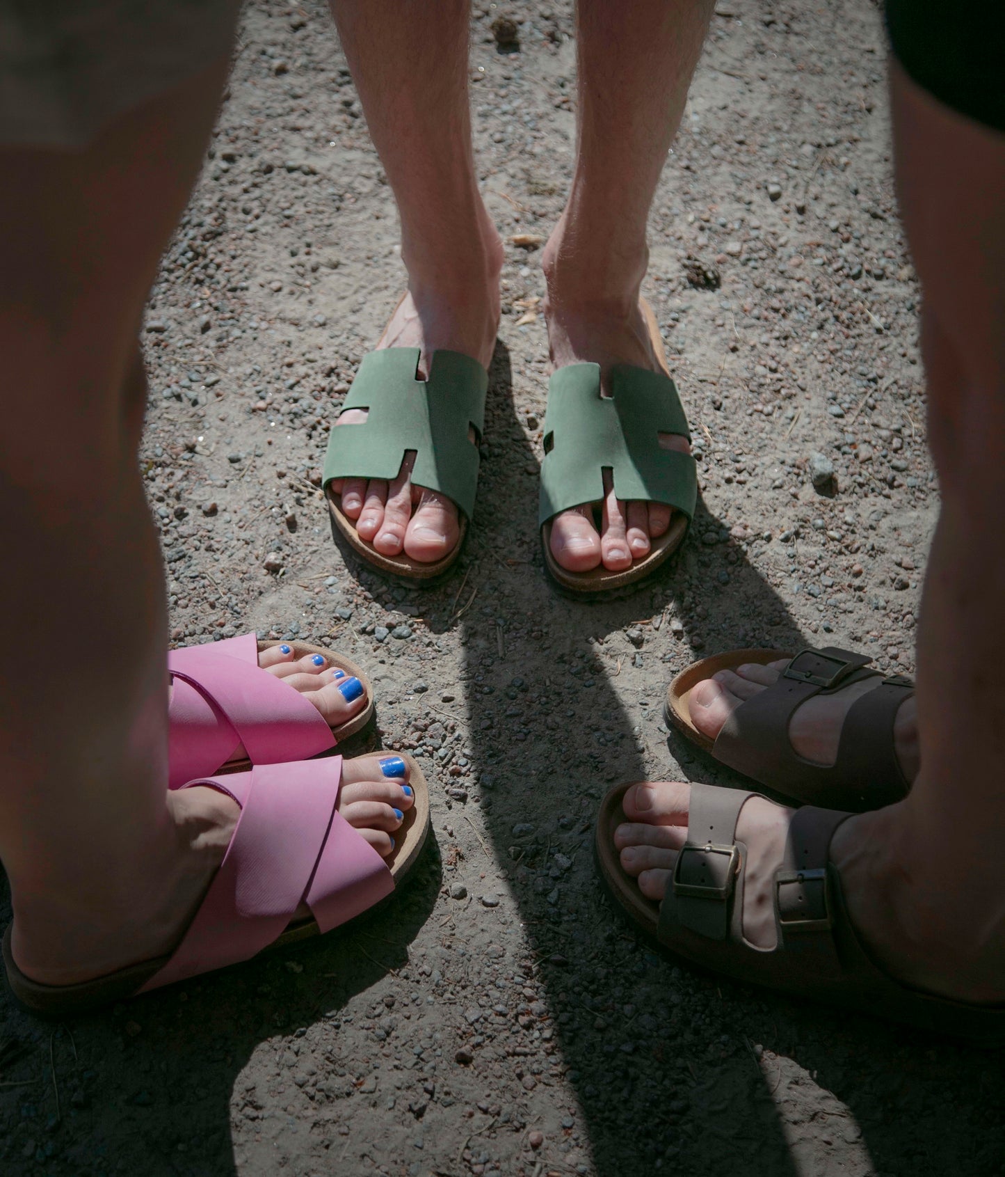 cork sandal with an H-shaped cutout in Jade Green nubuck leather, suede footbed and brown EVA outersole