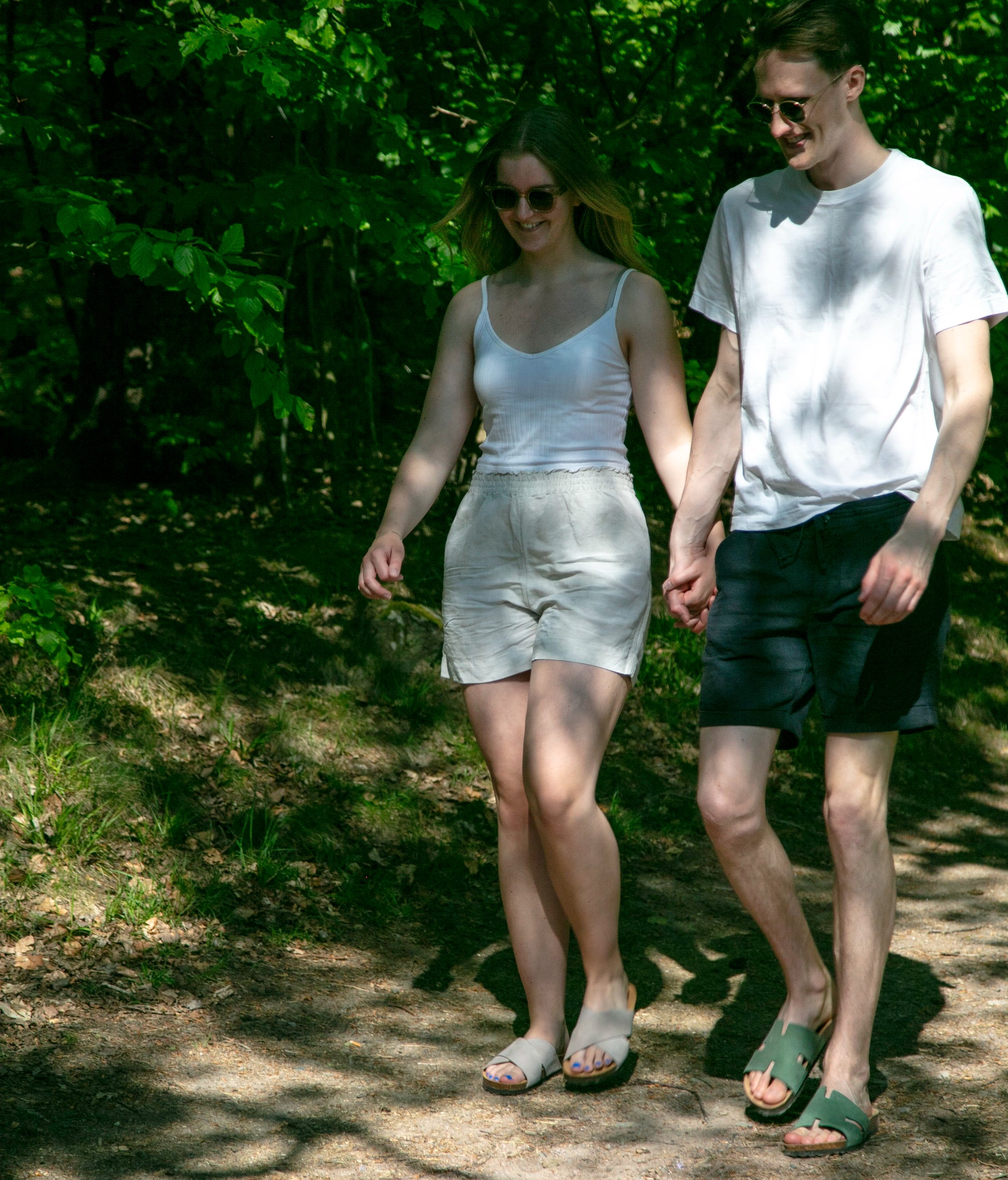 cork sandal with an H-shaped cutout in Jade Green nubuck leather, suede footbed and brown EVA outersole