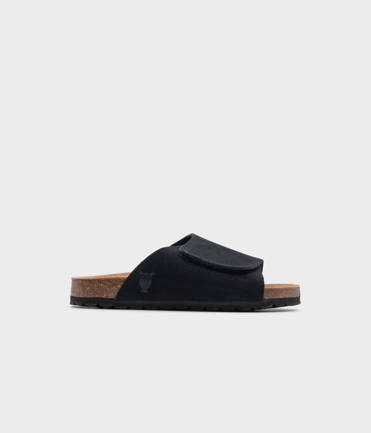 Vigo velcro cork sandals in Sandstone black ember, suede footbed and black EVA outersole