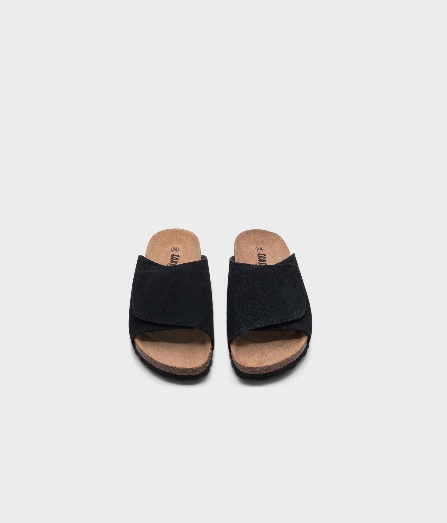 Vigo velcro cork sandals in Sandstone black ember, suede footbed and black EVA outersole