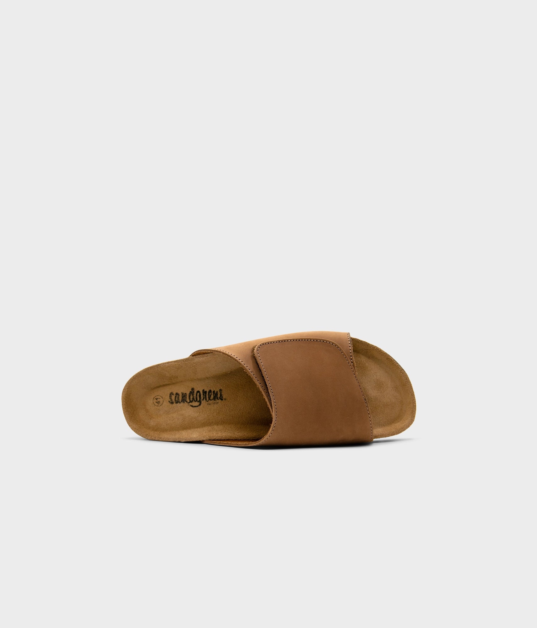 Vigo velcro cork sandals in Hazel brown nubuck leather, suede footbed and black EVA outersole