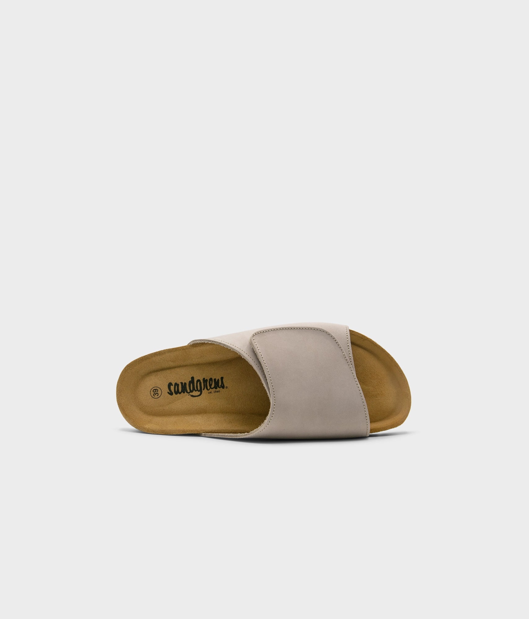 Vigo velcro cork sandals in Sandstone beige nubuck leather, suede footbed and brown EVA outersole
