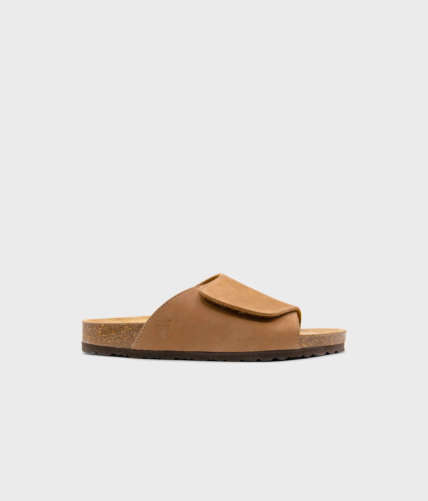 Vigo velcro cork sandals in light terracotta nubuck leather, suede footbed and brown EVA outersole