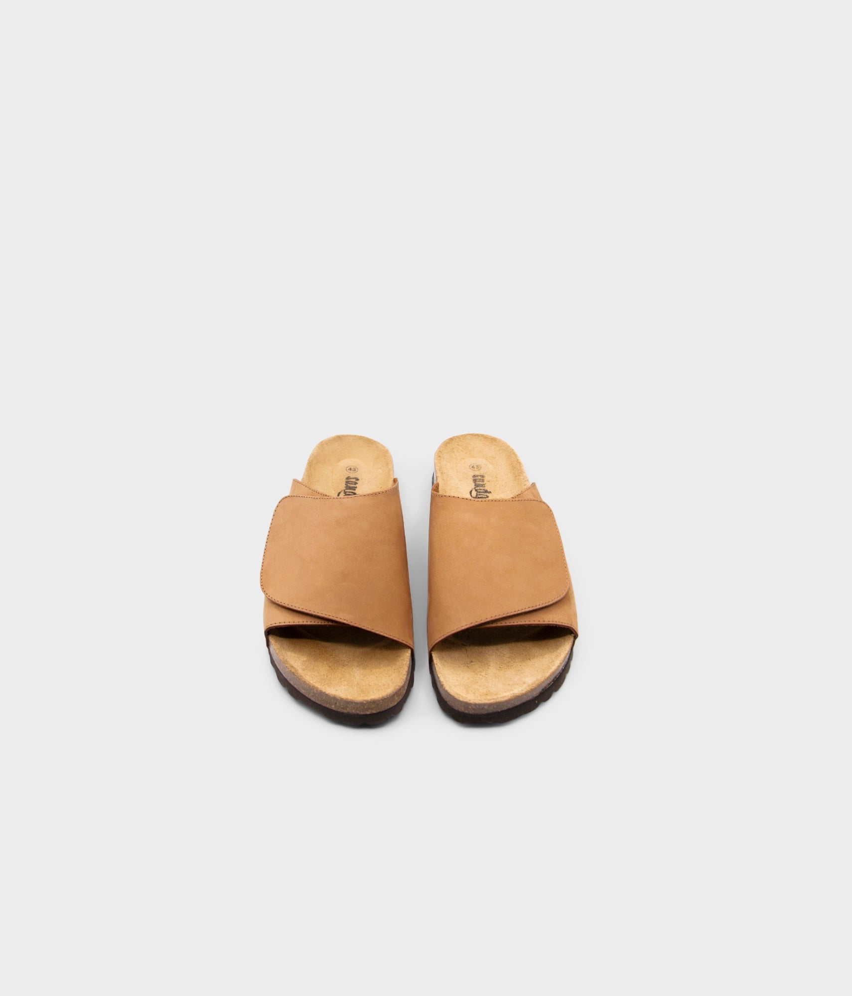Vigo velcro cork sandals in light terracotta nubuck leather, suede footbed and brown EVA outersole